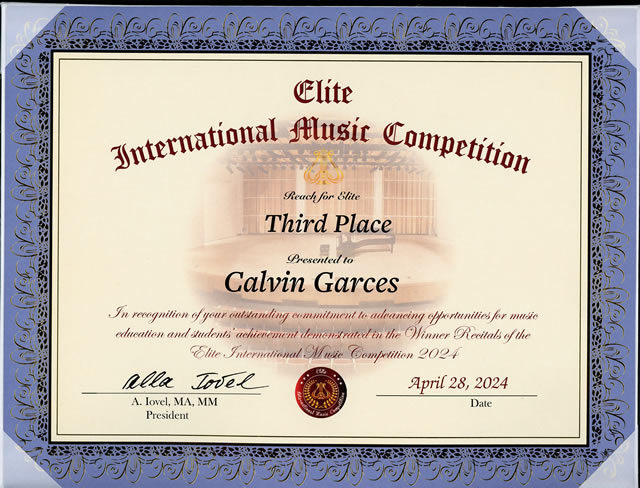 Elite Intl Music Competition Award